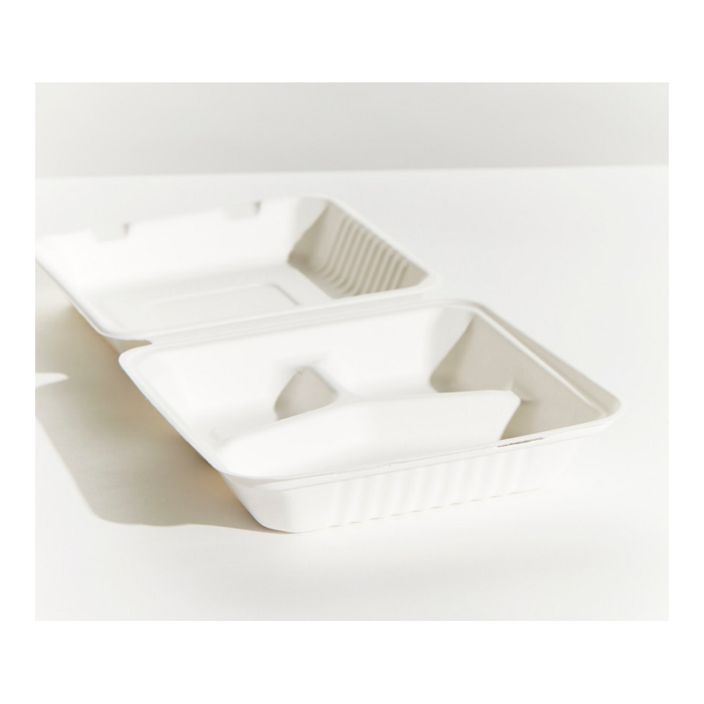 Sugarcane Pulp Dinner Box 3 Compartments 9" x 9" x 3" 100/sleeve pack