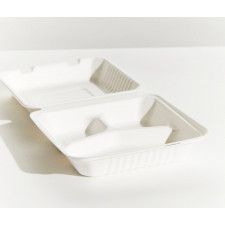 Sugarcane Pulp Dinner Box 3 Compartments 9" x 9" x 3" 100/sleeve pack